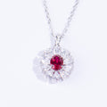 Lab Ruby & Moissanite Sunburst Pendant Necklace | 925 Sterling Silver | 1.02ct Oval Lab-Grown Ruby