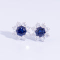 Lab Grown Blue Sapphire Stud Earrings · 3.08ct · Moissanite Halo · Sterling Silver