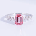 Lab Grown Pink Sapphire Ring · 1.39ct Emerald Cut · Moissanite Cluster · Sterling Silver