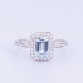 Lab Grown Aquamarine Ring · 1.37ct Emerald Cut · Moissanite Halo · Sterling Silver