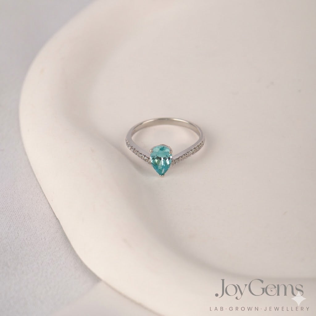 Lab Grown Paraiba Tourmaline Ring · 1.8ct · Moissanite Pavé · Sterling Silver