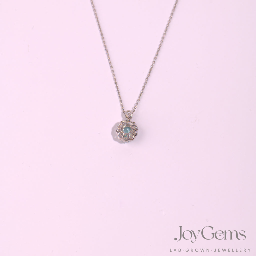 Lab Ruby & Moissanite Sunburst Pendant Necklace | 925 Sterling Silver | 1.02ct Oval Lab-Grown Ruby