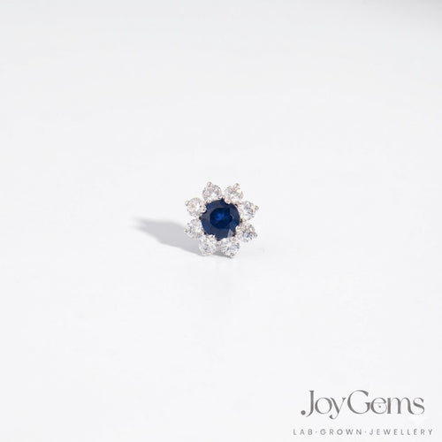Lab Grown Blue Sapphire Stud Earrings · 3.08ct · Moissanite Halo · Sterling Silver