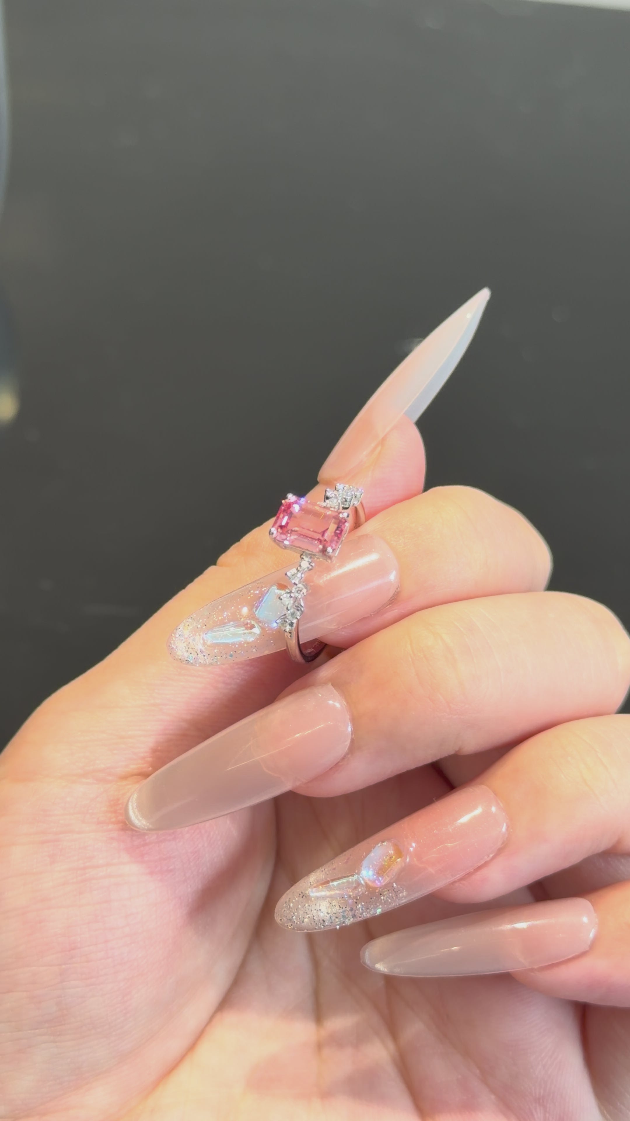 Lab Grown Pink Sapphire Ring · 1.39ct Emerald Cut · Moissanite Cluster · Sterling Silver
